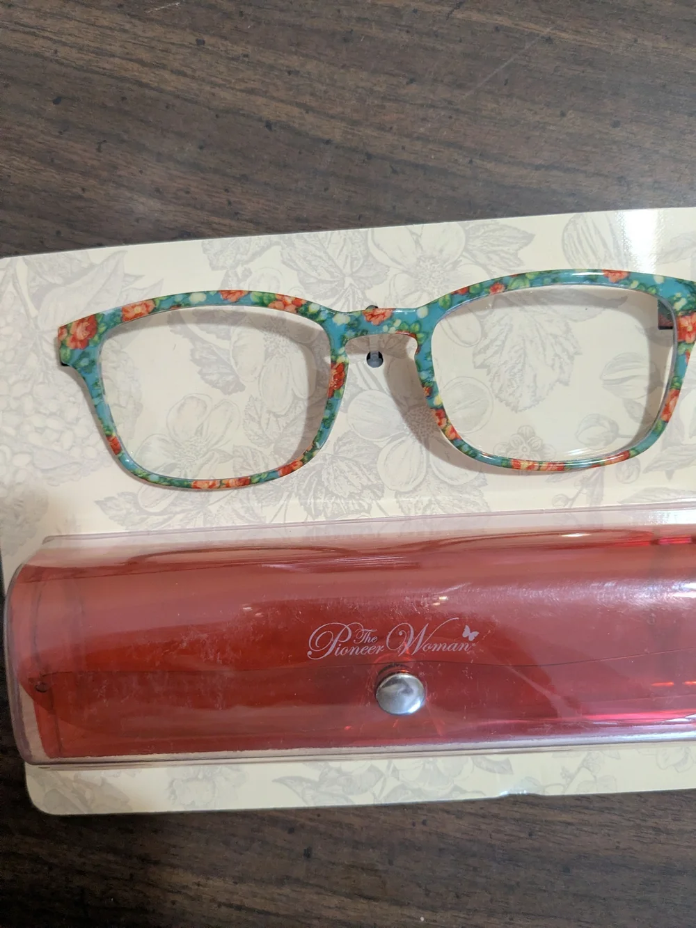 The Pioneer Woman Turquoise Floral Kids Blue Light Glasses with Red Case